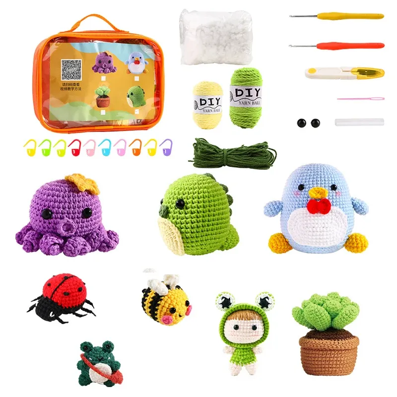 Tricô novo kit de crochê para iniciantes DIY Brinquedos de lã de lã de lã de tricô Saco de material com ganchos de crochê YARN Presentes infantis