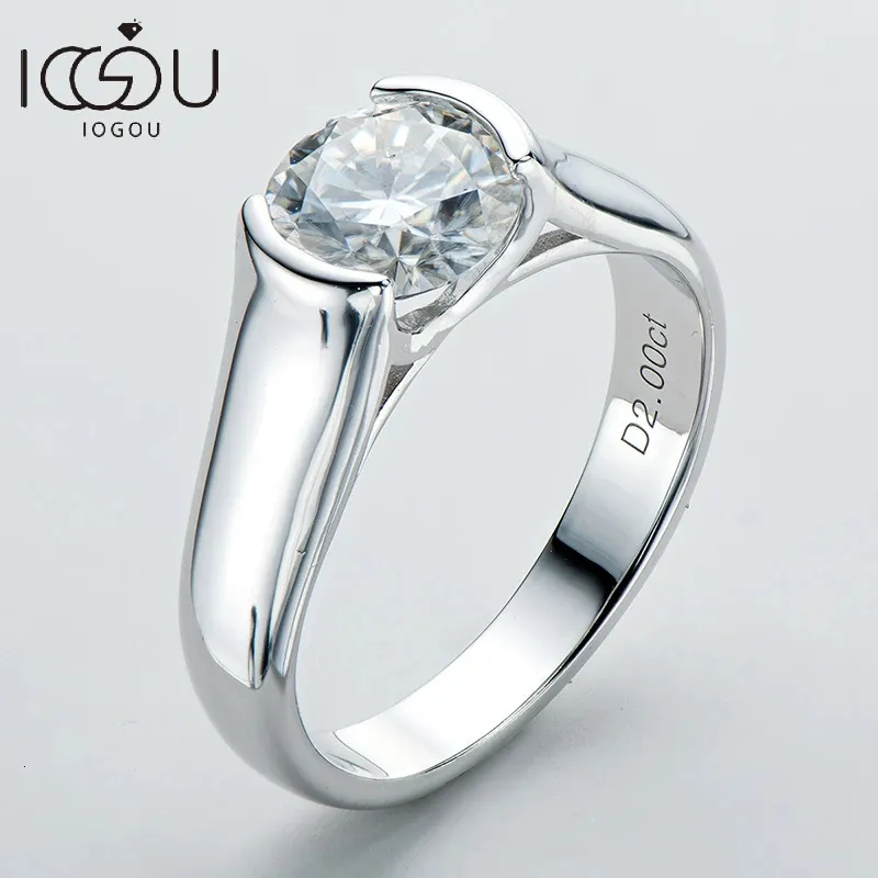 IOGOU 2ct Diamond Solitiare Обручальные кольца для женщин 100% стерлингового серебра 925 пробы свадебное обручальное кольцо безель 8 мм 240221