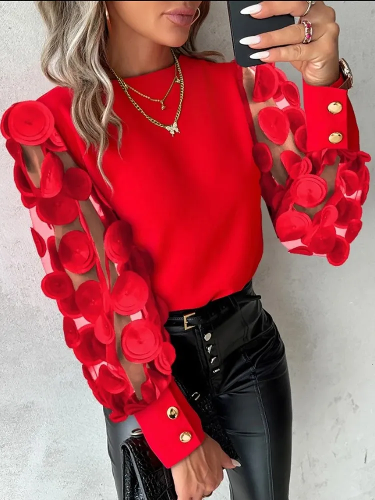 HOTOUCH Chemisier en tricot doux à manches longues bouffantes pour