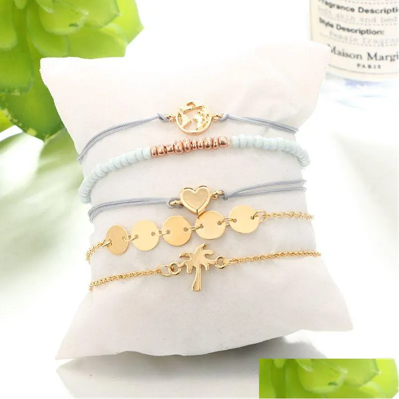 Bracelets de charme Coeur Mtilayer Bracelet Cocotier Carte du monde Empilages Femmes Mode Bijoux Will et Sandy Cadeau Drop Livraison DHS6E