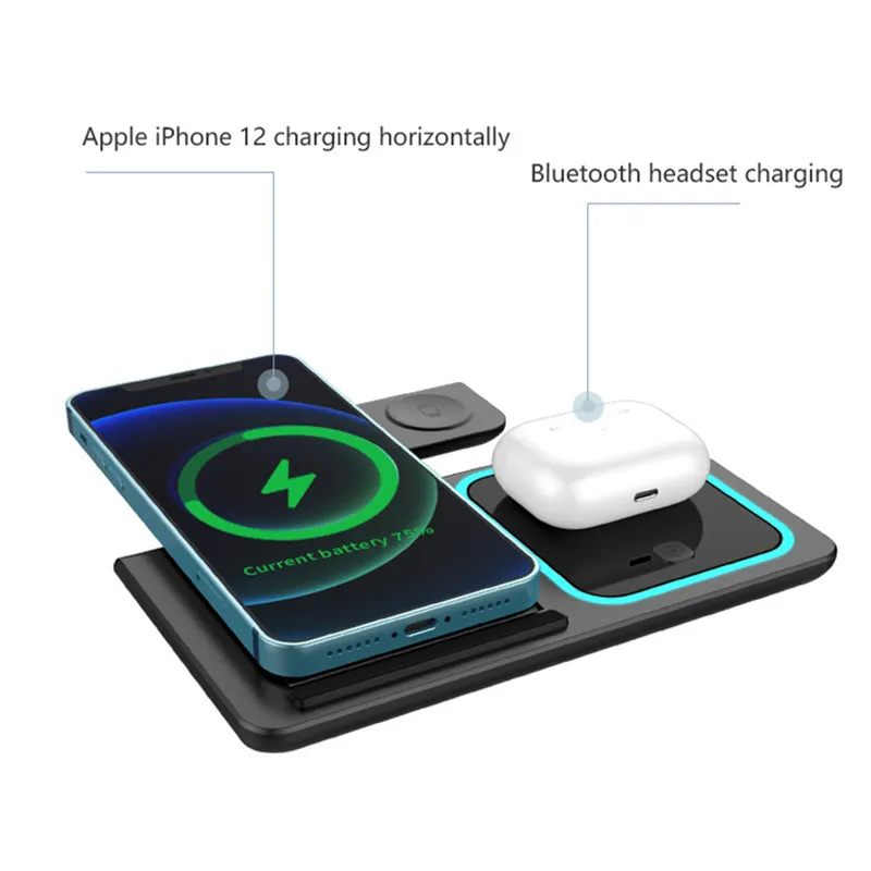 15W 3 in 1 무선 충전 충전기 스테이션 iPhone 15 14 13 12 11 스마트 휴대 전화 Apple Watch AirPods Pro Qi 소매 상자가있는 빠른 충전기