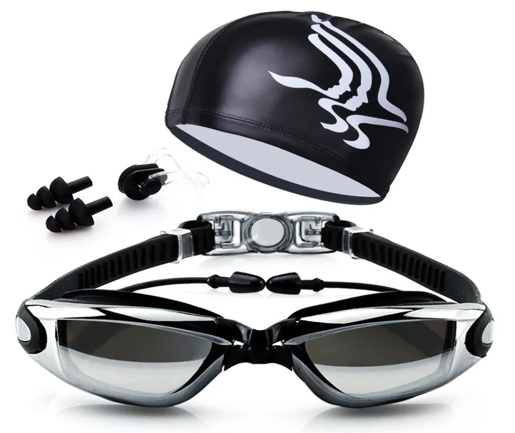 Simglasögon med hatt och öronplugg näsa klipp Vattentäta badglasögon Antifog Professional Sport Swim Eyewear Suit1874185