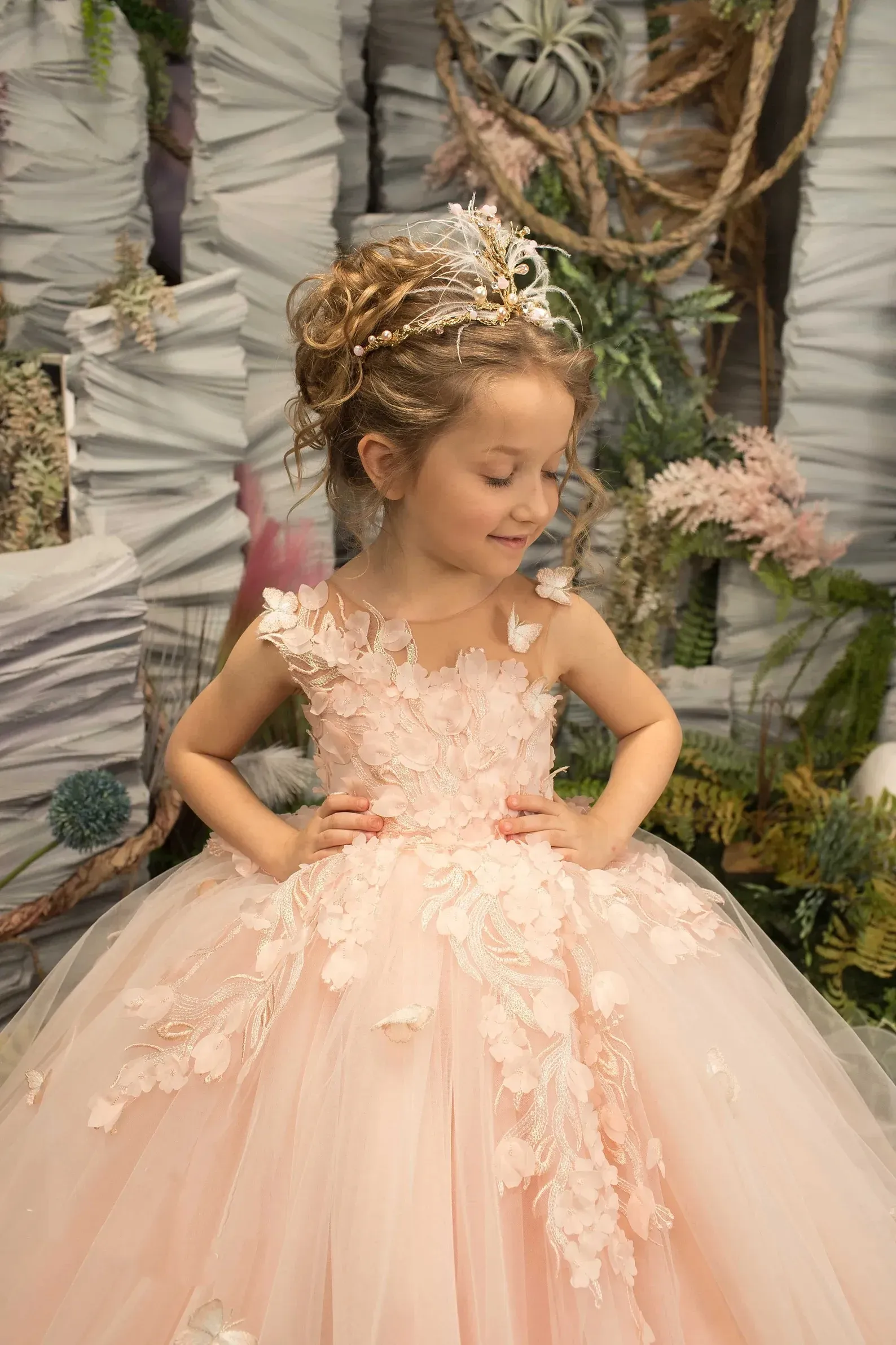 Peach Flower Girl Dress 2024 Lilac Ivory Tulle Lace Ballgown First Communion Gown Little Kid Infant Toddler Christening Baptism Junior Bridesmaid Wedding Guest