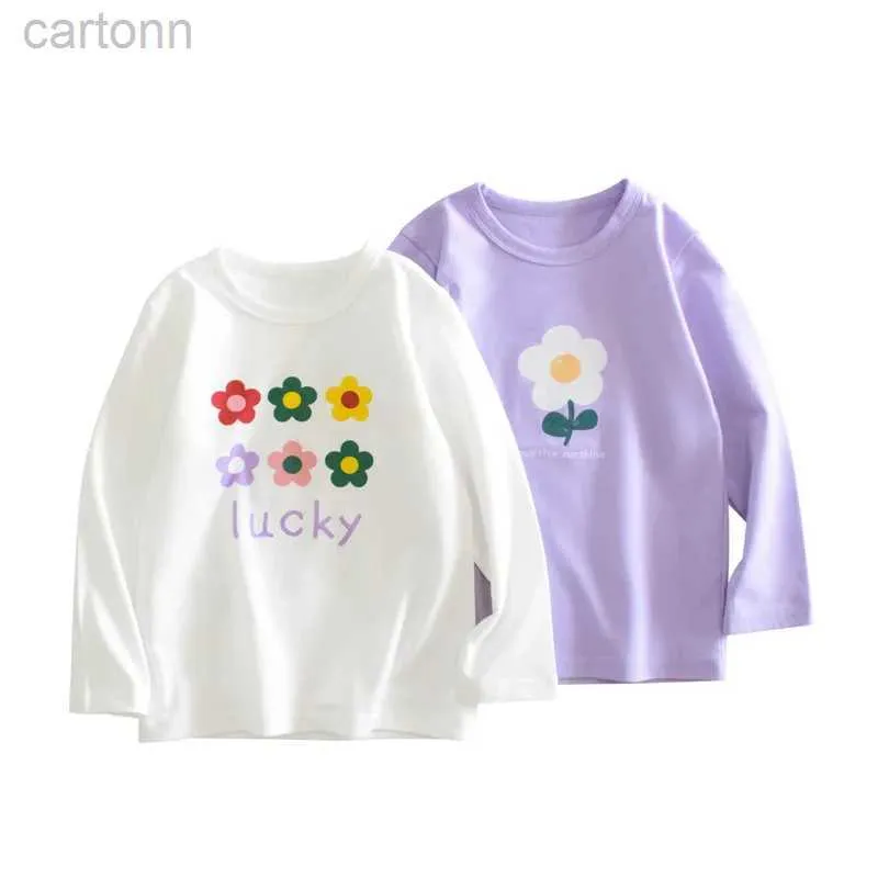 T-shirts 2-8T Infant Flower Girls T Shirt Toddler Kid Baby Girl Clothes Autumn Winter Top Cotton Floral Tshirt Childrens Loose Tee Outfit ldd240314