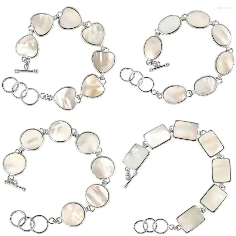 Charm-Armbänder TUMBEELLUWA Weißes Abalone-Muschel-Splitter-plattiertes Armband für Frauen, verstellbarer Link-Armreif, verschiedene Formen, Modeschmuck