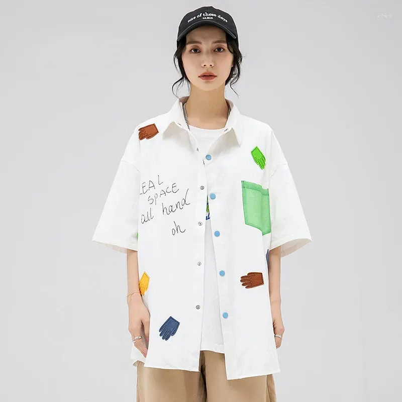 Camicie casual da uomo Camicia a maniche corte Stile coreano Primavera Estate Cotone monopetto Stampa a colori Coppia Allentata Top Fashion