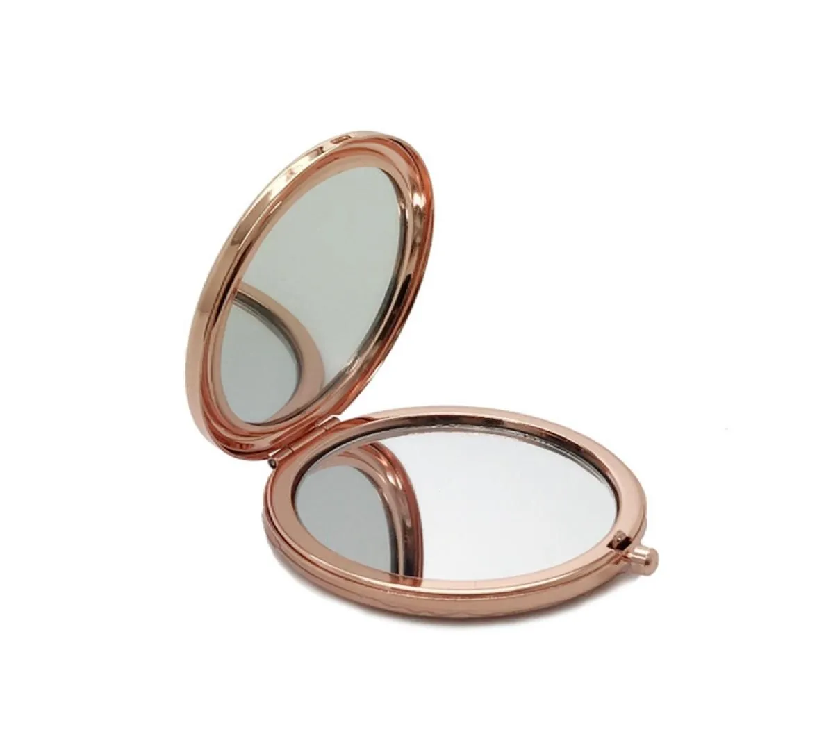 Miroir de maquillage de poche Double face en métal argent or Rose or cosmétique pliable miroir grossissant outil de beauté HHA2191593627