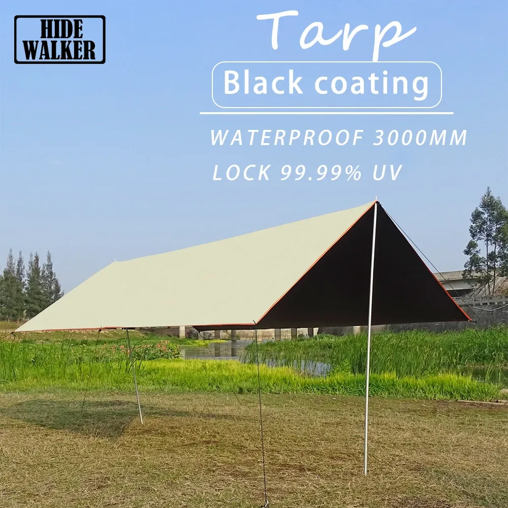 Abrigos Preto Revestimento Tarp Camping Ourdoor Vinil Flysheet UV50 Impermeável Lona 3x3 3x4 Preto Revestido Dossel Acampamento UV Sun Shelter