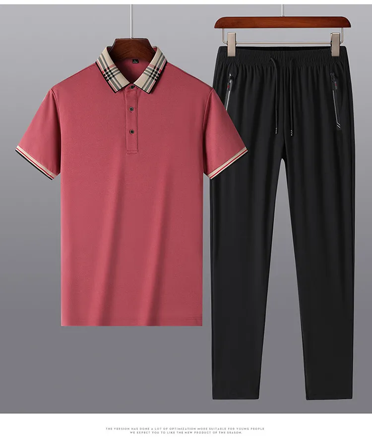 Sommer Casual Anzug Herren POLO Shirt Kurzarm Revers T-Shirt Eis Seide elastische Freizeithosen zweiteiliges Set