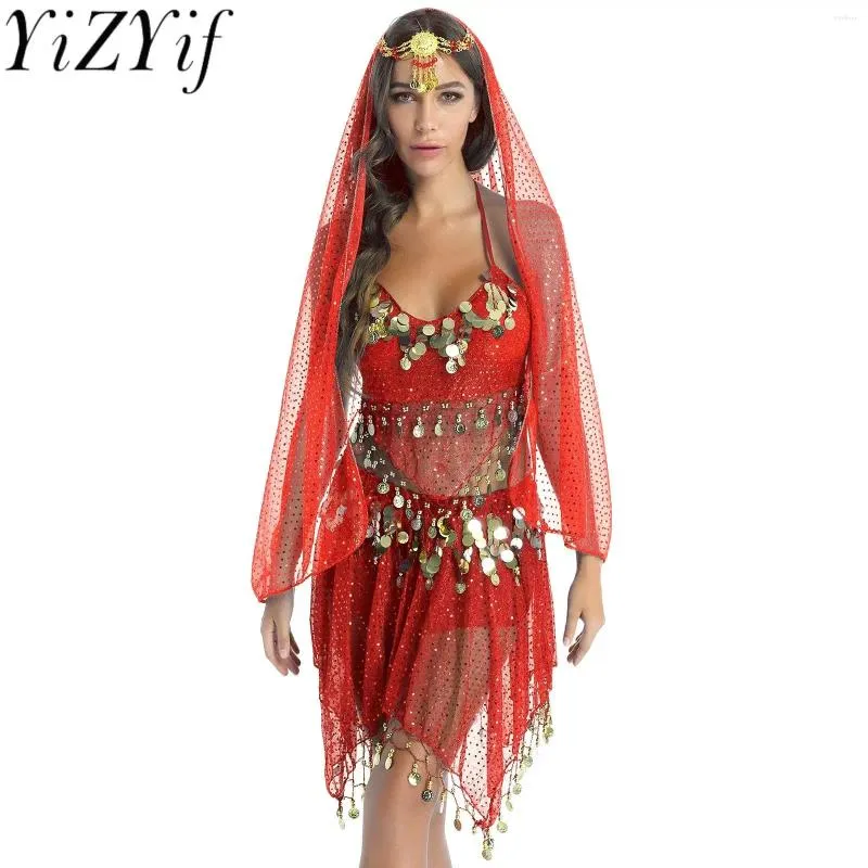 Sahne Wear 4pcs Set Kadınlar Göbek Dans Kostüm Setleri Egyption Mısır Dansı Bollywood Elbise Bellydance