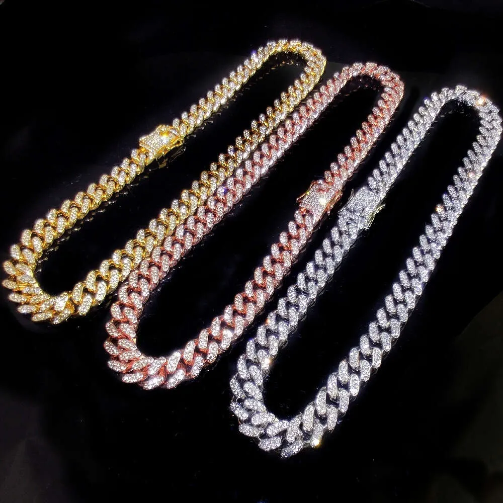 12mm Iced Out Cuban Necklace Chain Hip Hop Jewelry Choker Gold Silver Color Rhinestone CZ CLASP FÖR MENS RAPPER NECKLACES LINK