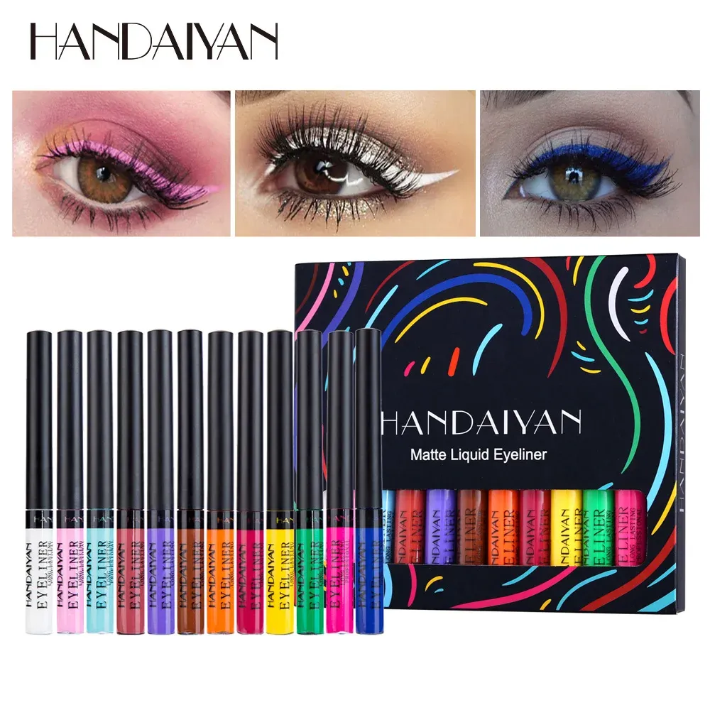 Eyeliner Handaiyan 12 Color/Box White Eyeliner مجموعة قلم ملون طويل المليون مكياج مضاد للماء صفر