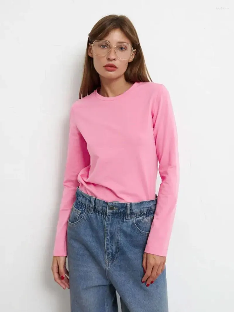 Kvinnors blusar Wolfeel Spring Autumn Cotton T-shirt Baser Basst Solid Lady Long Sleeve Loose Tops Shirts Overdimensionerad T-shirt