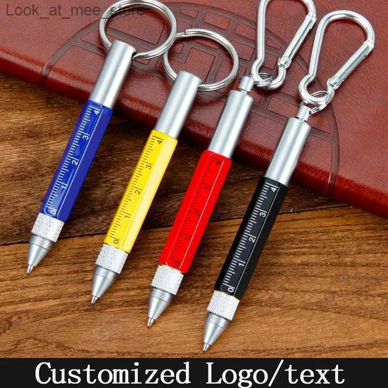 Fountain Penns Fountain Penns Mini Multifunktion Ballpoint Pen Stylus Tool Ball Touch Pen Screwriver Metal Pen Keychain 6 I 1 Anpassad namn Gift Q240314