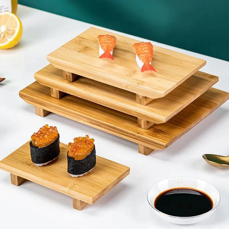 Bamboe Sushibord Japanse en Koreaanse keuken Rechthoekig dienblad Serveerbord Koken Sashimi Servies Houten schotel 240304