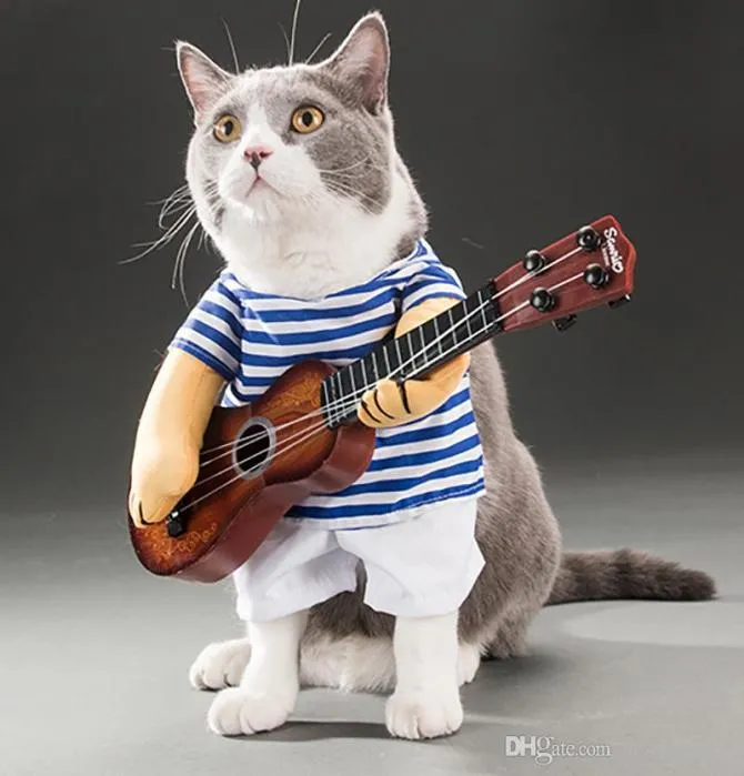 Haustier-Gitarrenkostüm, Hundekostüm, lustige Katzenkleidung, Hunde und Katzen, super lustig, verrückter Gitarristen-Stil, Haustierkleidung, Geschenk für Halloween9777230