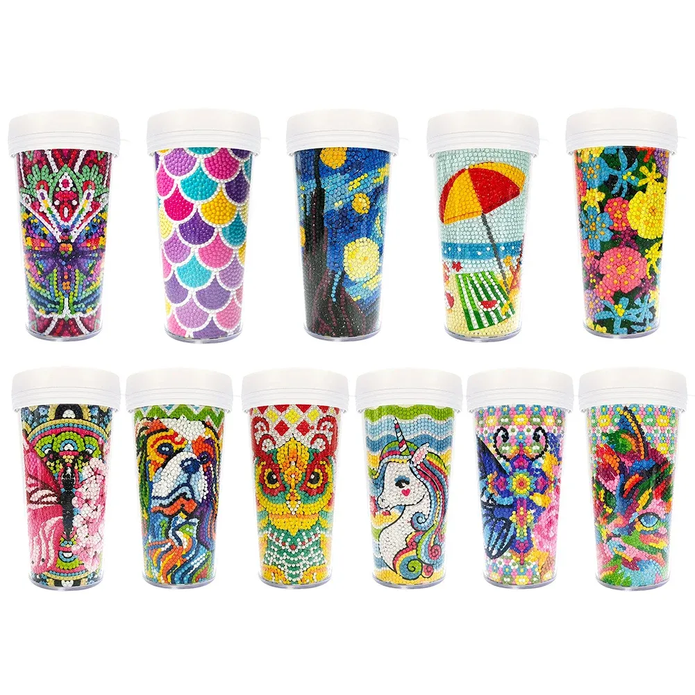 Stitch Diy Diamond Painted Water Mug Handmade broderi Art Gem Mosaic Water Mug Point Drill Bottle For Fitness Sports Outdoors