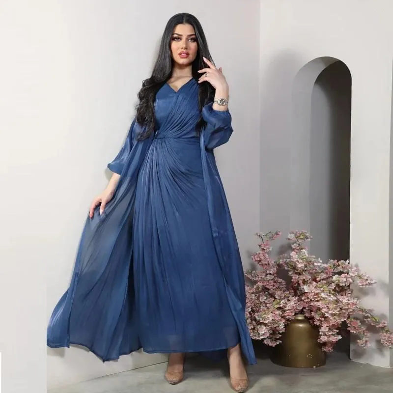 Roupas étnicas Muçulmano Ramadan Eid Modest Vestido de Seda Brilhante Dubai Turco Kaftan Moda Kimono Abaya Kuwaiti Marroquino Mulheres Robe MQ056