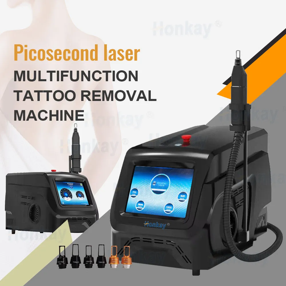 Laser Nd Yag portatile Q commutato 532/755/1064/1320nm 4 lunghezze d'onda Laser a picosecondi Macchina per la rimozione dei tatuaggi laser Pico con bambola nera in carbonio