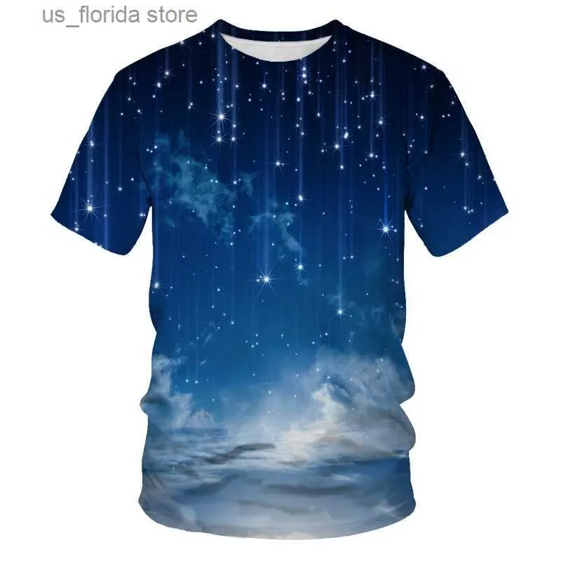 Mäns t-shirts herr t-shirt 3d tryck kosmisk aurora mönster sommar mode kort slve crew hal t mens strt fritid andningsbar topp y240321