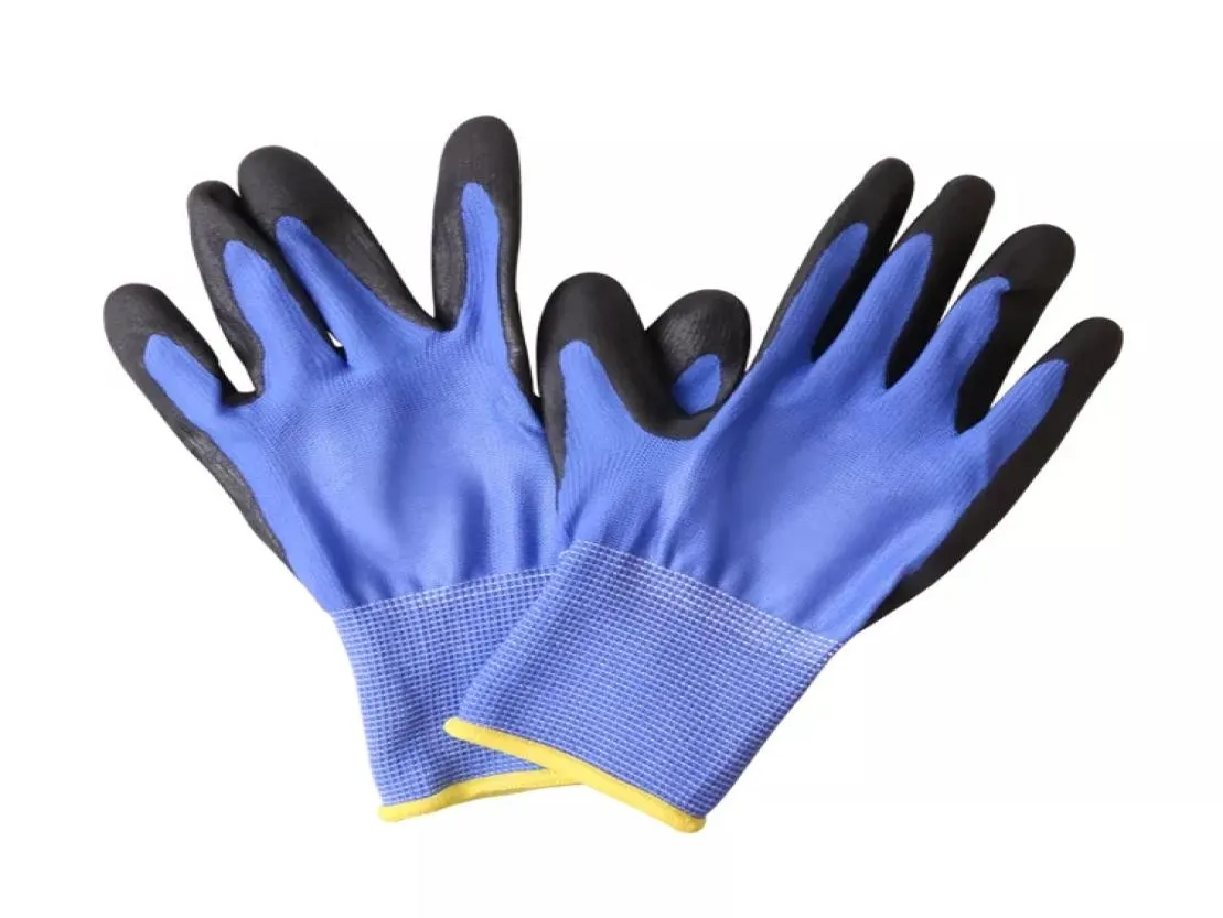 Hand Gloves 13G Blue Polyester Black PU Safety Work Gloves Garden Glove OEM6355741