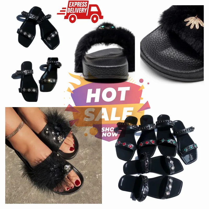 2024 Designer Sandalen Dames Lederen Casual Schoenen Romeinse Sandalen Platte Hak Diamant Geweven Gesp Slippers GAI mode zwart binnen