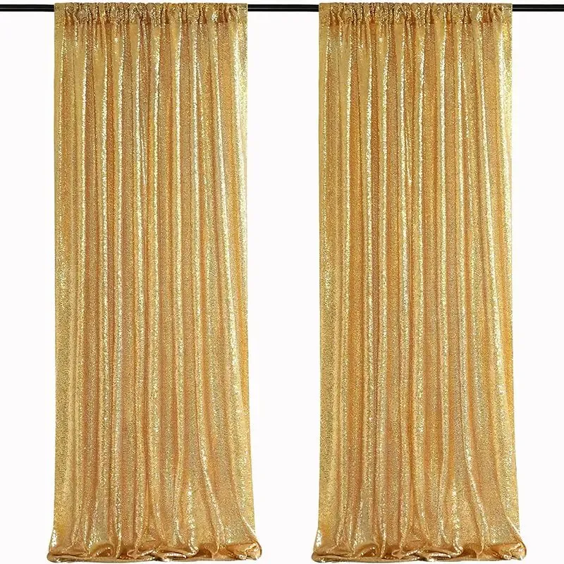 Curtains 2pcs Gold Sequin Backdrop Curtains Wedding Decoration Christmas Halloween Birthday Parties Photography Background Glitter Fabric