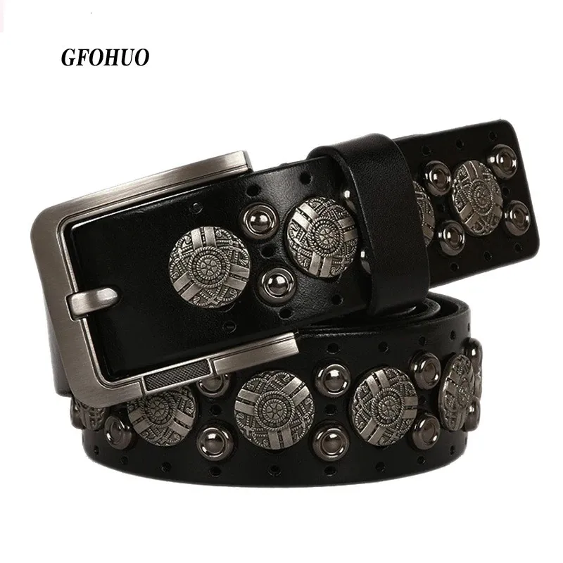 Metal Rivet Cowboy Belt Reultine Leather Cowskin Men Belt Punk Rivet Rivet Jeans pour hommes Ceinture Homme Cinturones Hombre 240312