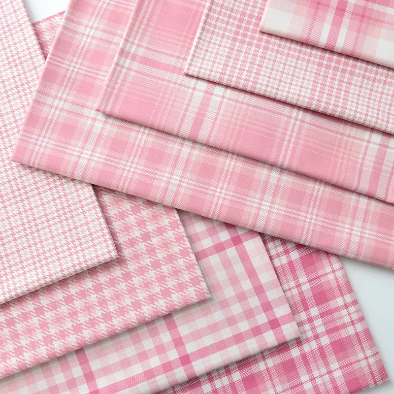 Szyjanie tkaniny czyste bawełniane tkaniny ins Plaid Mały świeży druk i farbowanie ręcznie robione DIY Odzież Dekoracja bawełniana tkanina różowa w kratę