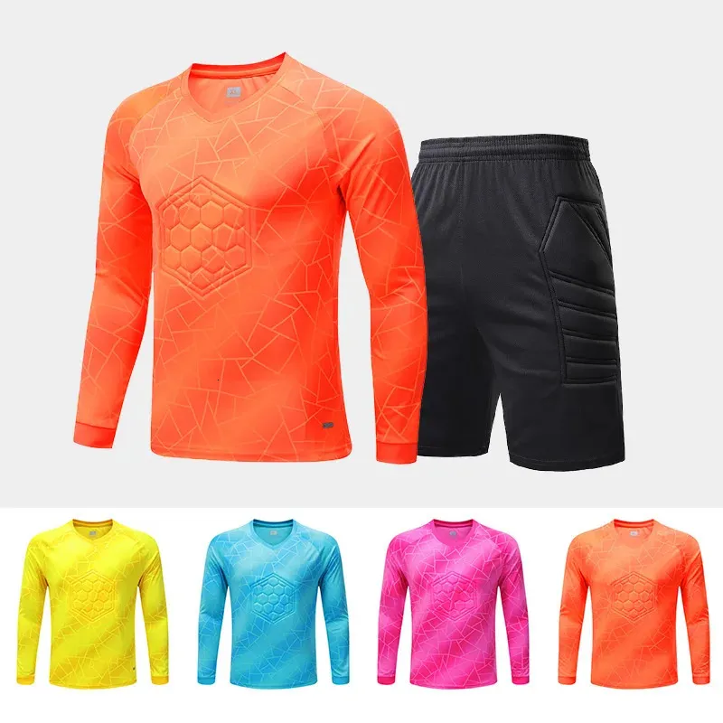 Heren volwassen voetbal doelman uniform beschermende spons lange mouw training voetbal doelman voetbalshirt top en broek 240305