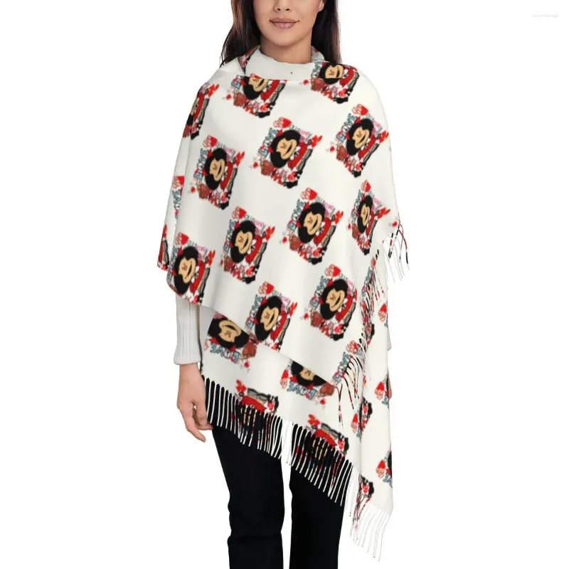 Foulards personnalisés imprimés amour et mafalda entourés de coeurs écharpe femmes hommes hiver chaud mode manga dessin animé châle enveloppement