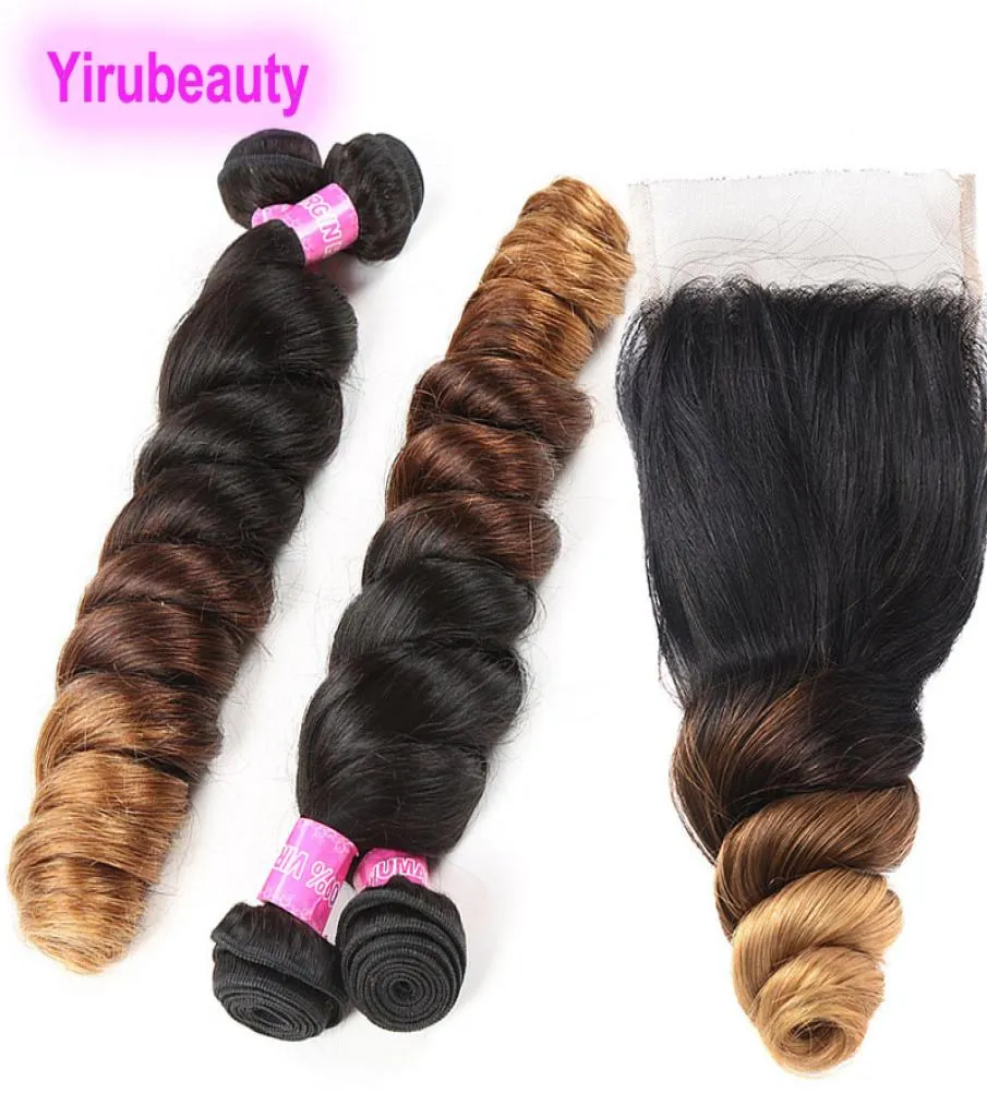 Indian Ombre Human Hair 1B430 Loose Wave 3 Bunds med 4x4 spetsstängning med babyhår 4Pieceslot Loose Wave4731720