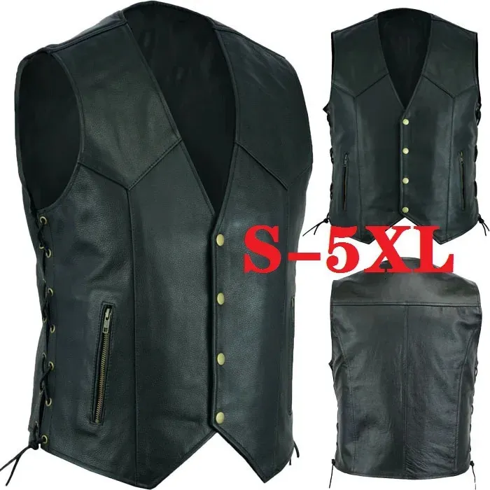 Vest Leather Punk Fashion Casual Coat Motorcykel Vest Men Solid Vest Fleet 240229