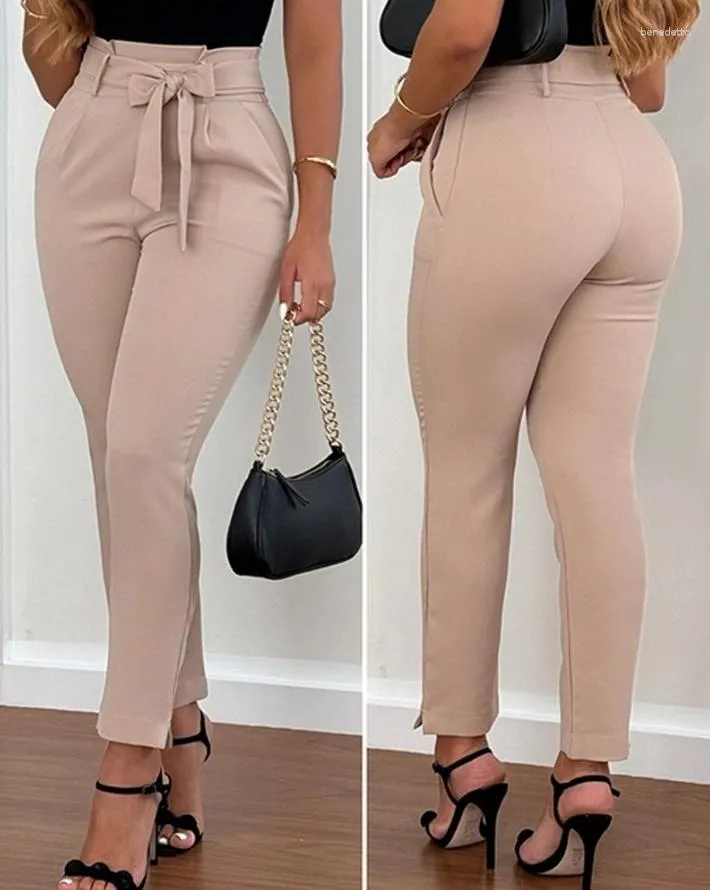 Women's Pants 2024 Fashion Elegant Tied Detail Pocket Design Work Sexy Female Trouser Casual Bottom Clothing