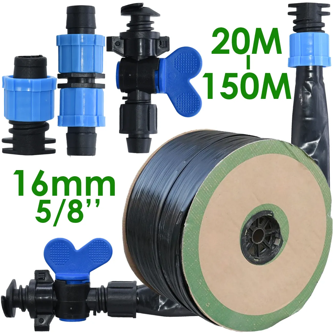 Reels Kesla 20150m 16mm 0.2mm tape drip Ripristion Tape 5/8 '' 8mil 20cm Semitter Abpper Abpace Raping Hose Greenhouse Garden Connector