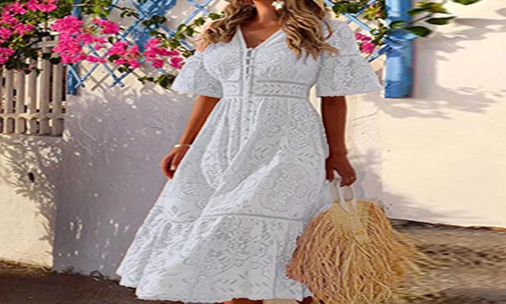 Sexy Bohemian Maxi Dresses For Women Lace Long Sleeve V Neck Boho Swing Dresses Long Cocktail Prom Gown Party Dress Robe Femme Q073014324