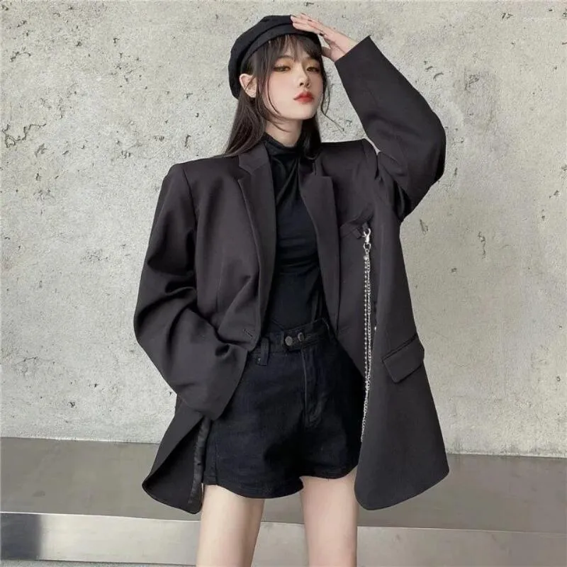 Женские костюмы, корейский шикарный пиджак, женская одежда, уличная одежда, черный костюм, свободное пальто с длинными рукавами, повседневная куртка, Mujer, топы