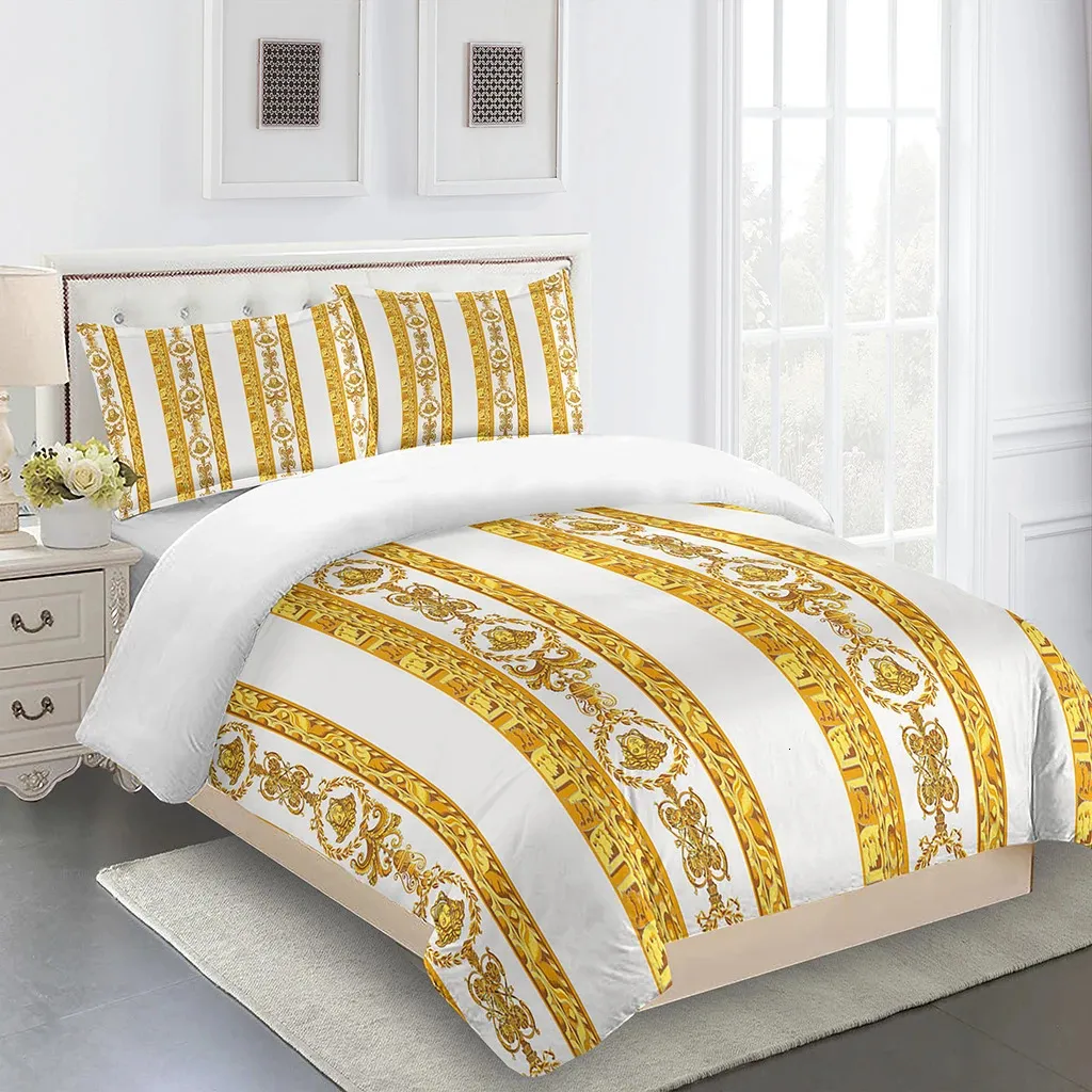 Weiß-goldenes, mit Äthiopien bedrucktes Daunenbettbezug-Set für King- und Queen-Size-Betten, das für Erwachsene verwendet wird. Polyester-Daunenbettbezug 240314