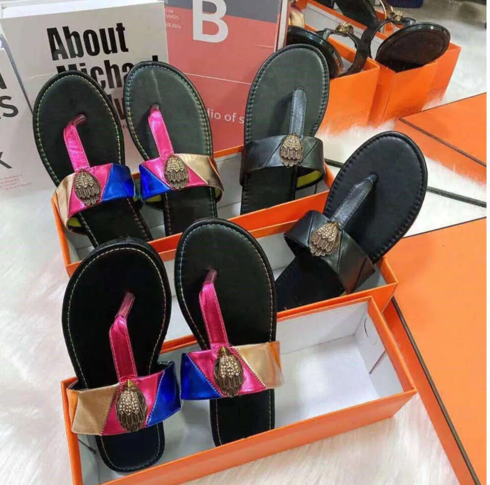 2024 Newset Kurt Geiger Flip Flops Slippers Womens Sandals Stitching Fashion Luxury Rainbow Slipper Designer Slides Flat Shoes Eagle Head Diamond Fashion Shoes111