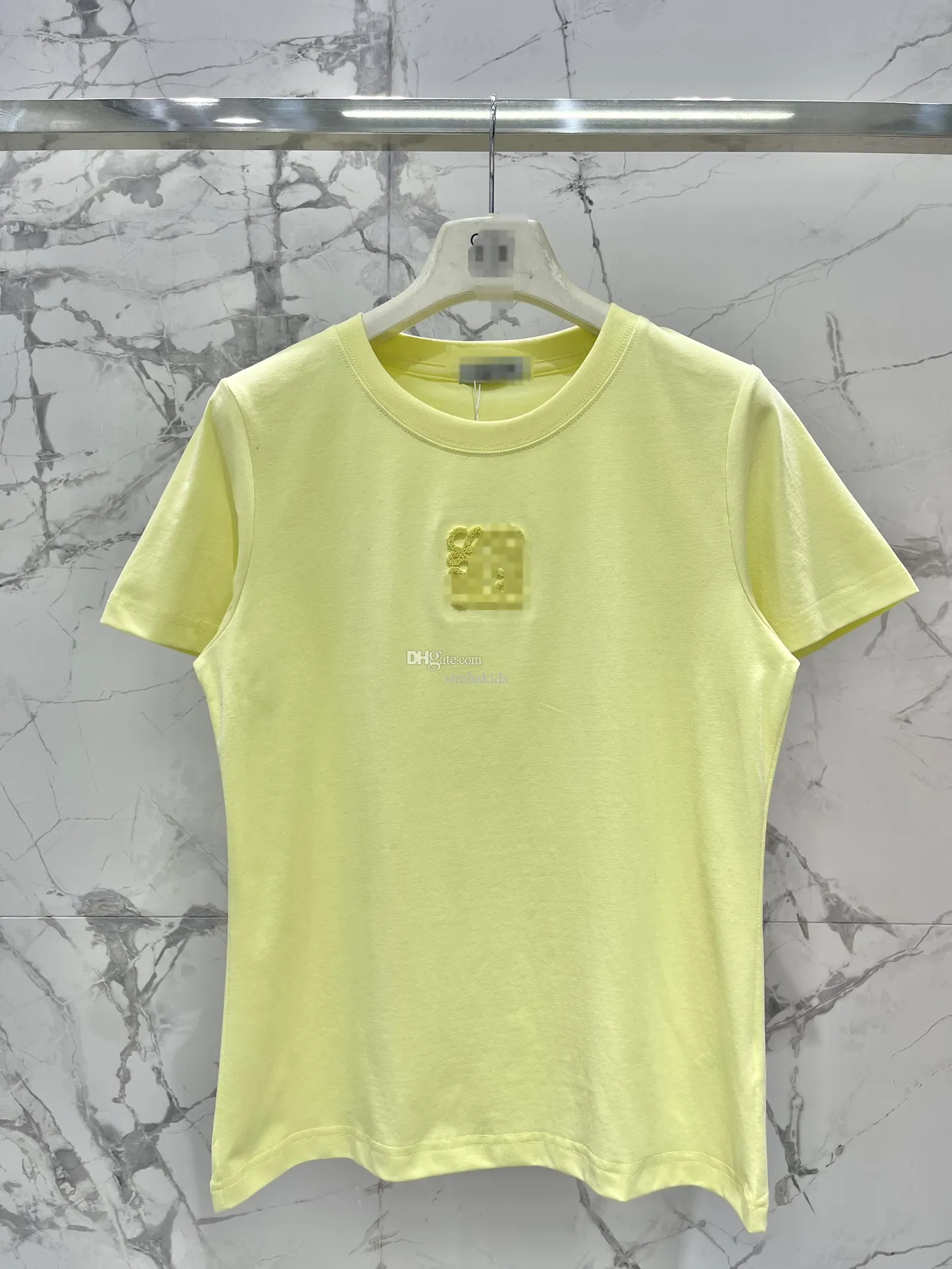 LOEWE2024 Designer Brand 2024 Spring/Summer New Bead Letter Versatile Simple T-shirt yellow shirt women's clothes Cotton shirt Summer T-shirt Birthday Gift