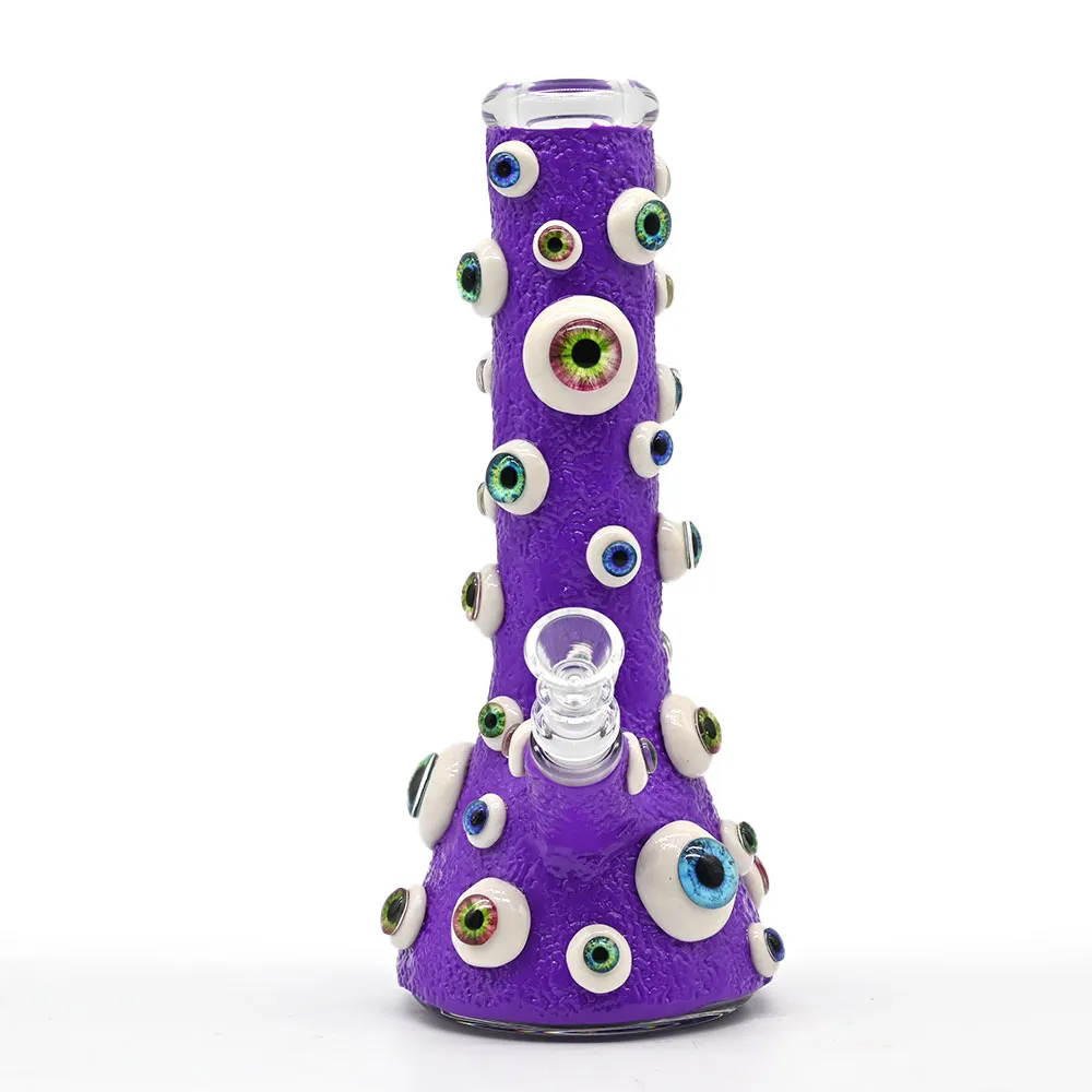 10in,Glass Bong With Cute Evil Eyes,Evil Eyes With Glow In Dark,Monster Bong,Borosilicate Glass Water Pipe,Glass Hookah,Hand Painted,Polymer Clay Glass Smoking Item