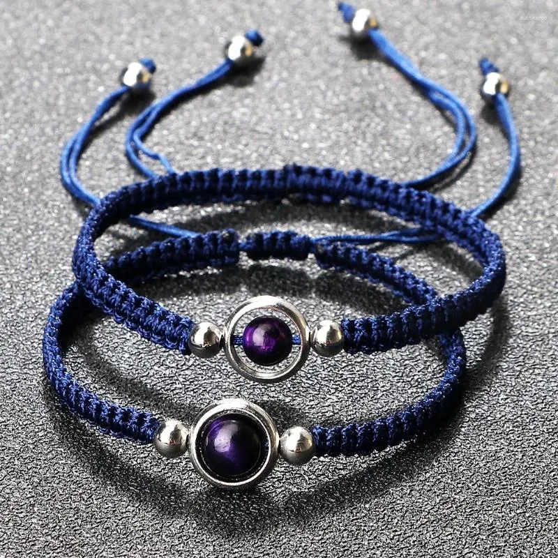 Link pulseiras na moda pulseira feminina 6/8mm roxo olho de tigre pedra charme jóias pulseira artesanal nós corda para casais yoga