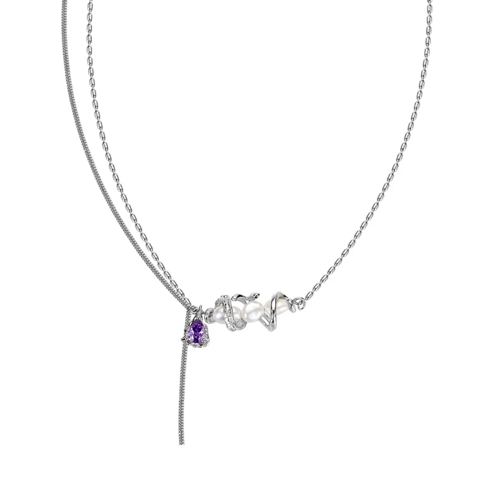 Kvinnors rispärla halsband färglös 925 sterling silver kreativ pärla zirkon halsband mode smycken gåva