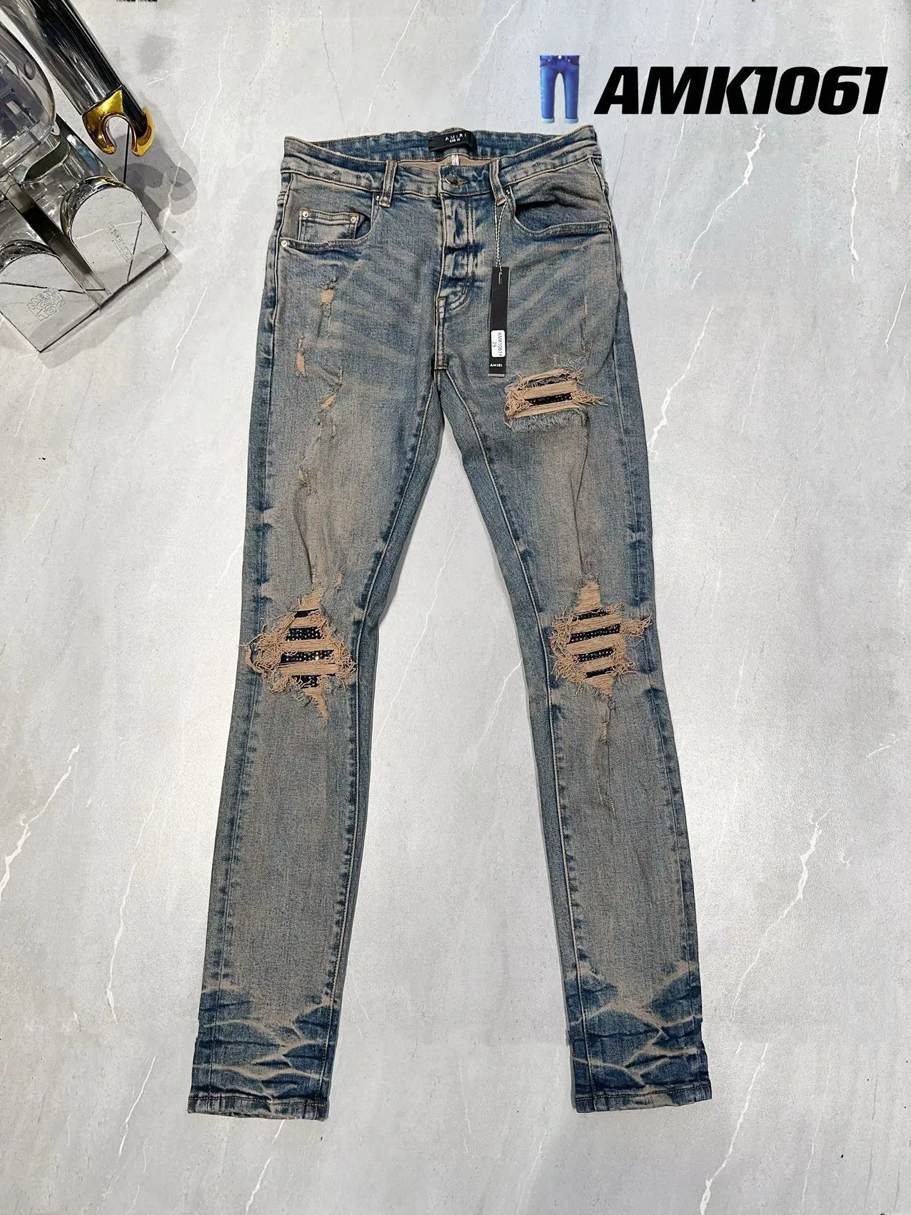 ontwerper amirssNieuwe Blue Side Bone Fashion herenjeans