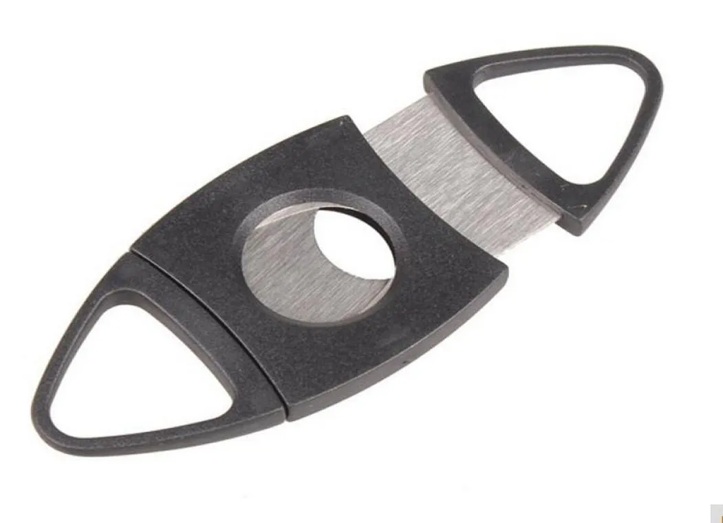 New Pocket Stainless Steel Double Blade Cigar Cutter Scissors Plastic Handle Portable Tools black color 4470364