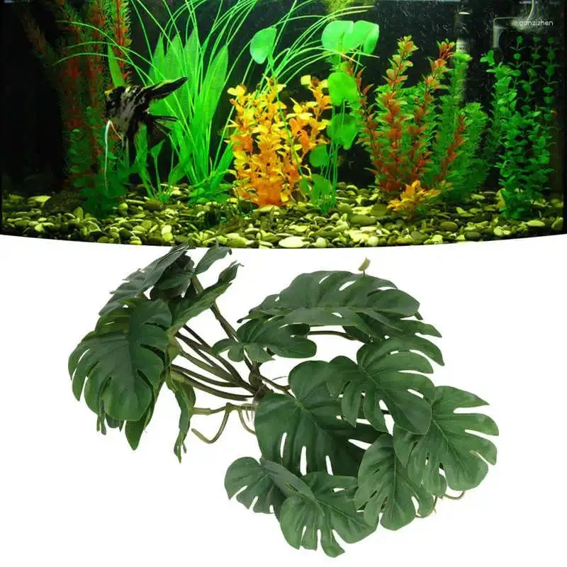 Fleurs décoratives plantes de palmier artificielles feuilles naturelles sûres ajouter une décoration de feuille en plastique amusante avec ventouse pour Terrarium de reptiles