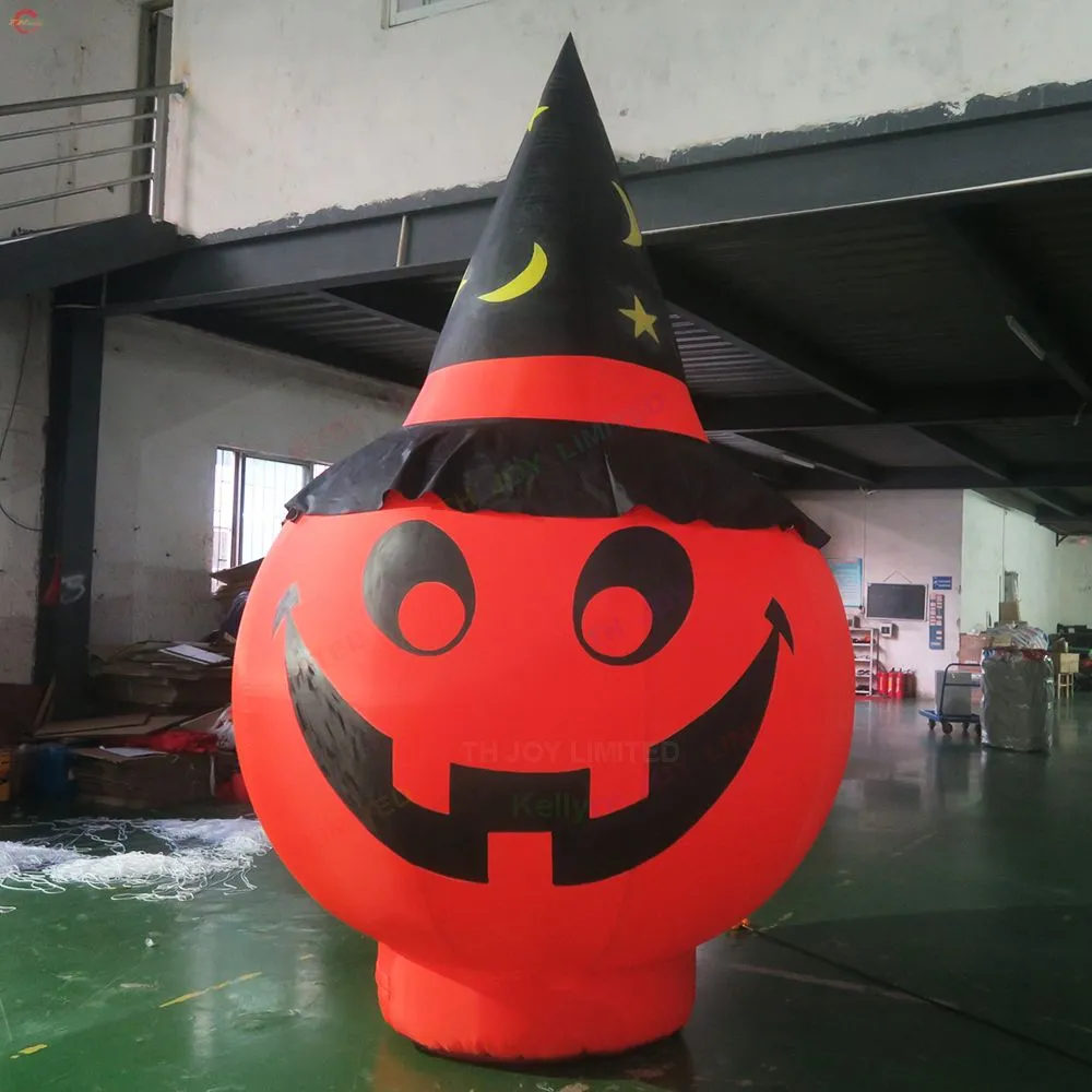 Bezpłatne zajęcia na zewnątrz reklamowe 8 mh (26 stóp) z dmuchawą Halloween nadmuchiwany balon dyni z czarnym kapeluszem do dekoracji