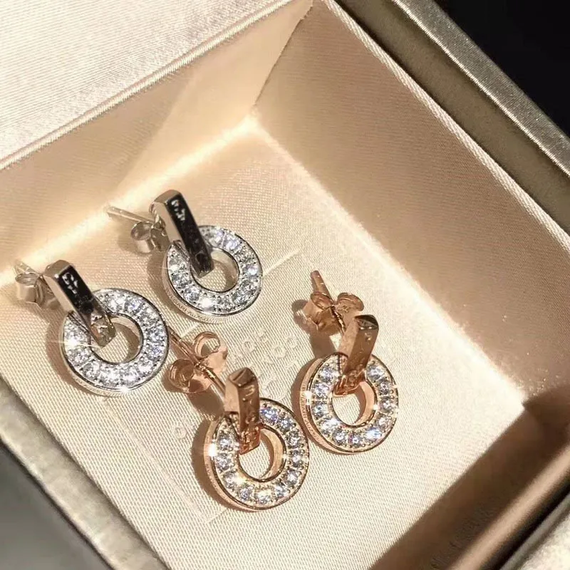 أقراط مصممة للنساء Rhinestone Diamond Stud Tuxry Carring لحفلات الزفاف الحزبية مع مجوهرات مربع الهدايا