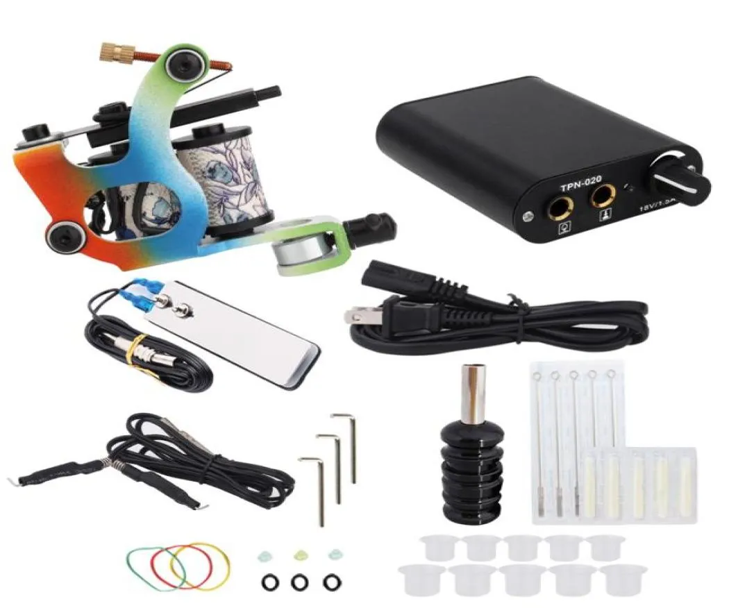 Beginner Tattoo Machine Kit Set 1 spoelen Guns Zwart Pigment Sets Power Tattoo Grips Kits Permanente Make -up Tattoo Tools6487340