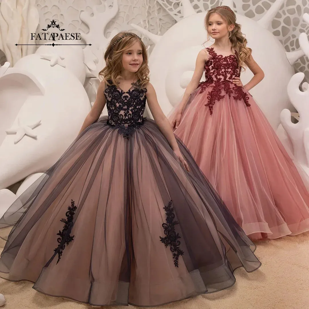 FATAPAESE LACE TULLE FLOWER GIRL DROSEフォーマルオシップブライドメイドパーティーウェディングページェント誕生日POSHOOT CHRISTMA TUTU ROBE 240309